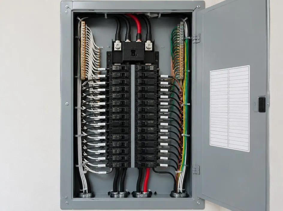 Neatly wired residential breaker panel