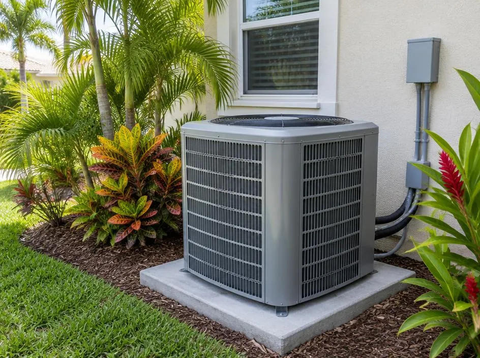 New outdoor AC condenser beside a Florida home