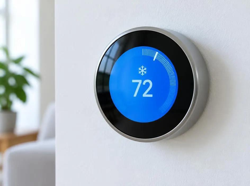 Smart thermostat on a white wall