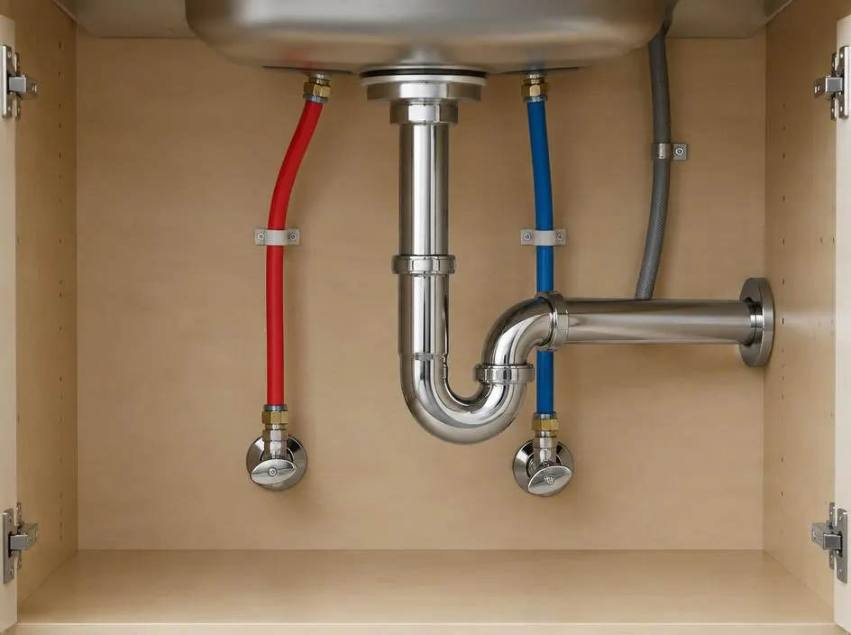 After: under-sink pipes